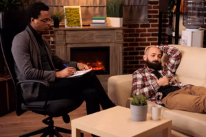 Therapist providing holistic addiction treatment through one-on-one counseling to support mental health and long-term recovery