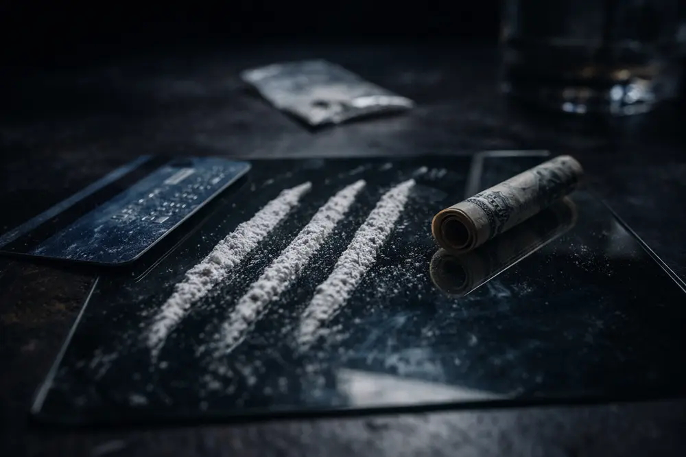 White powder cocaine lines on a mirror representing cocaine addiction treatment awareness