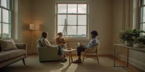 People discussing alcohol addiction treatment programs in Massachusetts.
