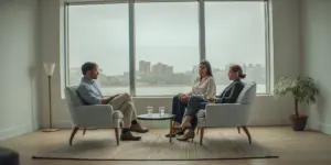 A group discusses drug addiction treatment program options in Boston.