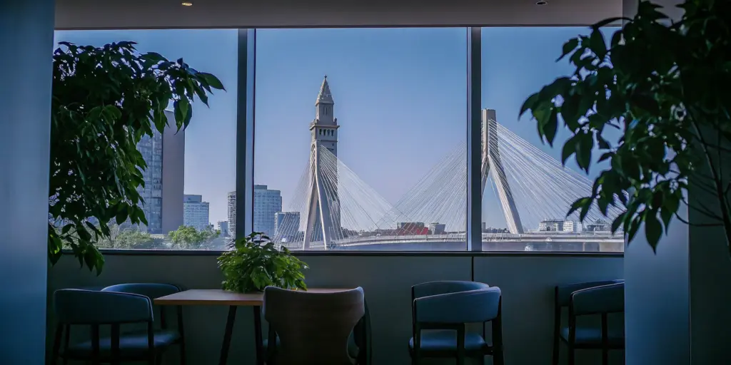 A comfortable room in one of Boston's detox centers with a view of the Zakim Bridge.
