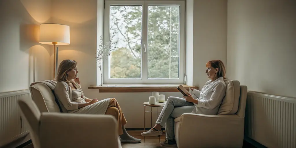 A compassionate EMDR therapy session in a calm setting