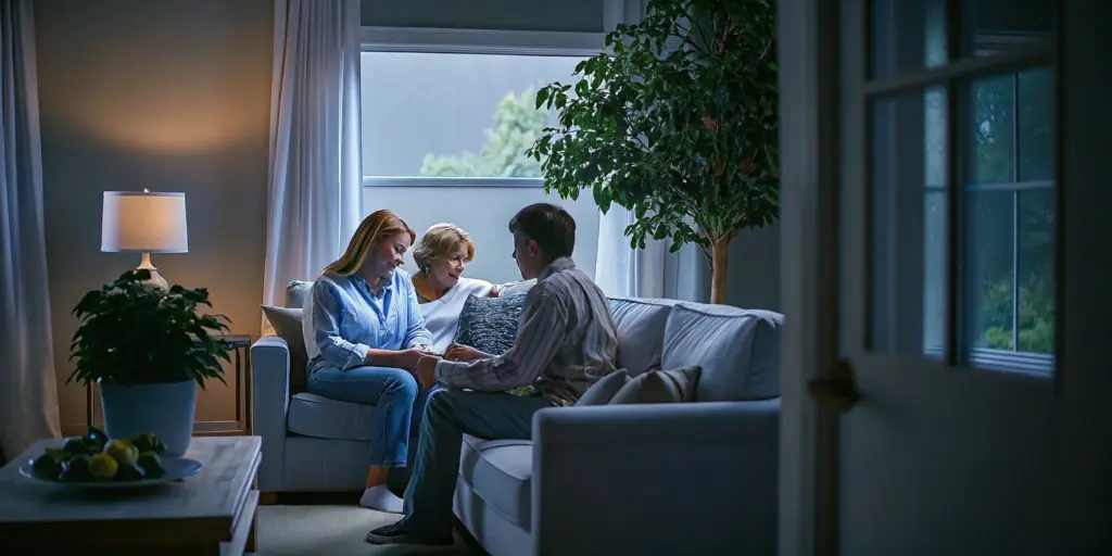 Family having a calm conversation about how to help someone get into rehab