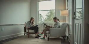 Counselor explaining inpatient vs outpatient rehab Massachusetts options