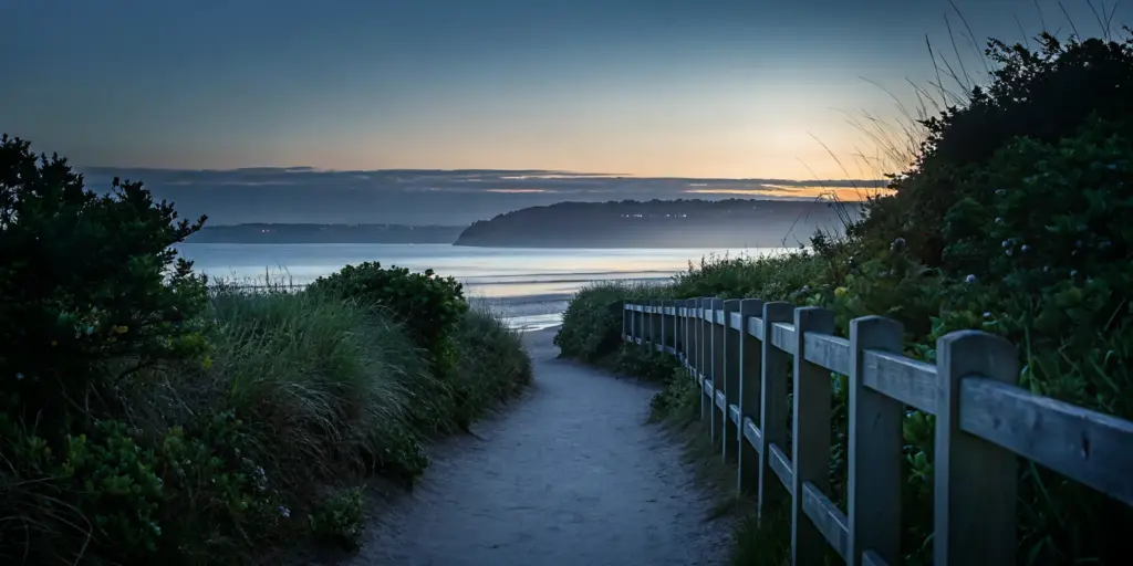 Calm coastal path at sunrise representing ongoing recovery