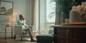 Professional executive in a contemplative moment at a luxury office setting