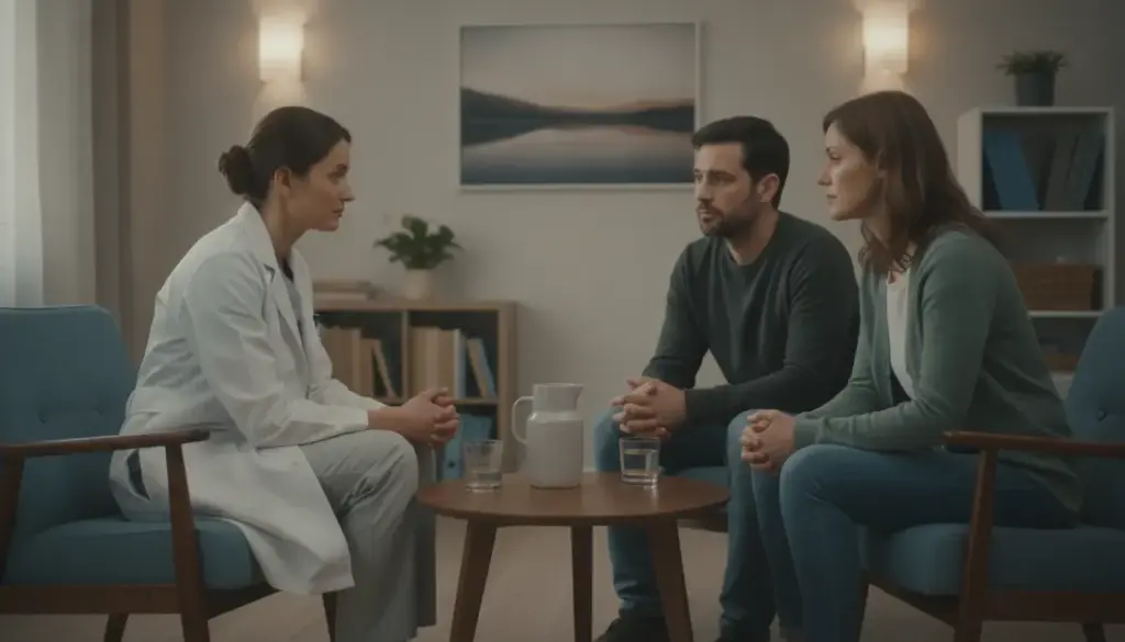 Clinician discussing fentanyl side effects and overdose warning signs with a patient and family member