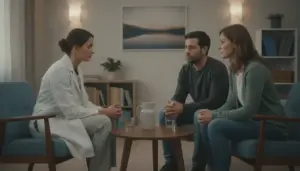 Clinician discussing fentanyl side effects and overdose warning signs with a patient and family member