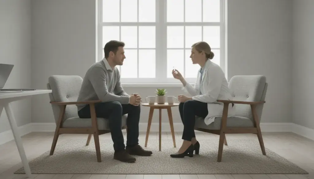 Clinician discussing cocaine detection and health testing with an adult patient