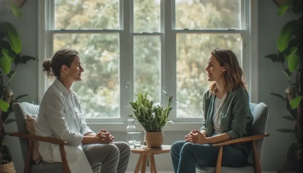 Clinician discussing medication safety with an adult patient in a private consultation