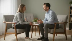 Clinician speaking with an adult patient about Suboxone side effects and medication safety